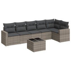 Salon de jardin avec coussins 7 pcs gris résine tressée 529495529495