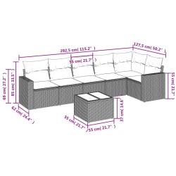 Salon de jardin avec coussins 7 pcs gris résine tressée 529495529495
