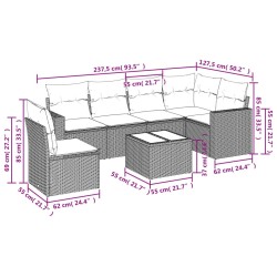Salon de jardin 7 pcs avec coussins noir résine tressée 529496529496