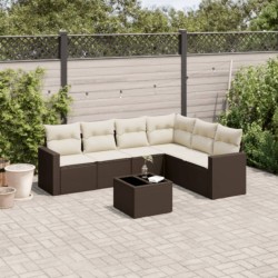 Salon de jardin avec coussins 7 pcs marron résine tressée 529497529497