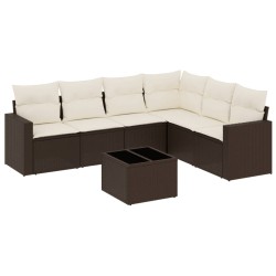 Salon de jardin avec coussins 7 pcs marron résine tressée 529497529497