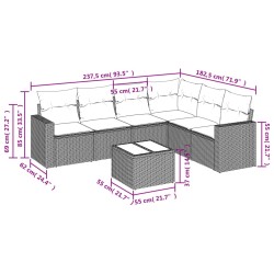 Salon de jardin avec coussins 7 pcs marron résine tressée 529497529497
