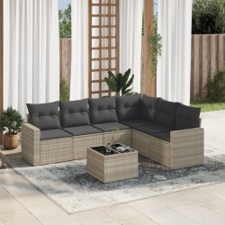 Salon de jardin avec coussins 7 pcs gris clair résine tressée 529498529498