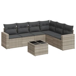 Salon de jardin avec coussins 7 pcs gris clair résine tressée 529498529498