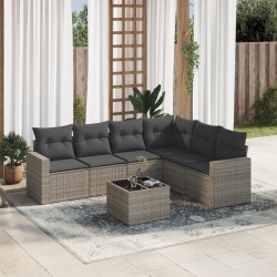 Salon de jardin avec coussins 7 pcs gris résine tressée 529499529499