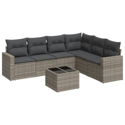 Salon de jardin avec coussins 7 pcs gris résine tressée 529499529499