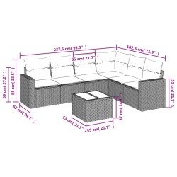 Salon de jardin avec coussins 7 pcs gris résine tressée 529499529499