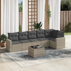 Salon de jardin avec coussins 7 pcs gris clair résine tressée 529503529503