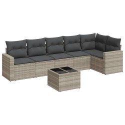 Salon de jardin avec coussins 7 pcs gris clair résine tressée 529503529503