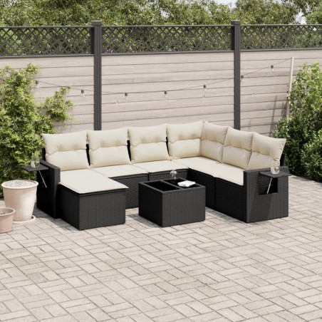Salon de jardin 8 pcs avec coussins noir résine tressée 529504529504