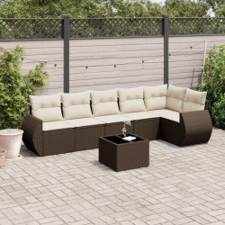 Salon de jardin avec coussins 7 pcs marron résine tressée 529505529505