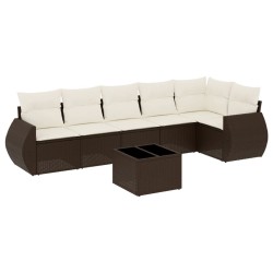 Salon de jardin avec coussins 7 pcs marron résine tressée 529505529505