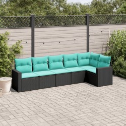 Salon de jardin 6 pcs avec coussins noir résine tressée 529506529506