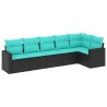 Salon de jardin 6 pcs avec coussins noir résine tressée 529506529506