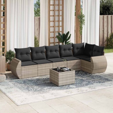 Salon de jardin avec coussins 7 pcs gris clair résine tressée 529507529507