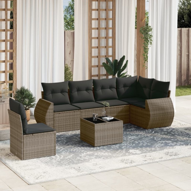 Salon de jardin avec coussins 7 pcs gris résine tressée 529509529509