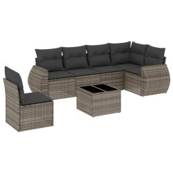 Salon de jardin avec coussins 7 pcs gris résine tressée 529509529509