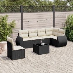 Salon de jardin 7 pcs avec coussins noir résine tressée 529511529511
