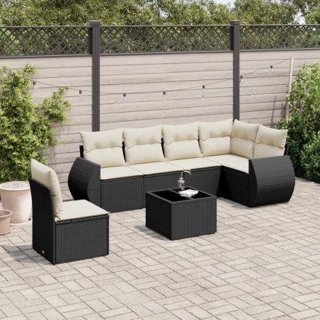 Salon de jardin 7 pcs avec coussins noir résine tressée 529511529511