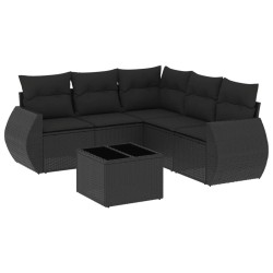 Salon de jardin 6 pcs avec coussins noir résine tressée 529514529514