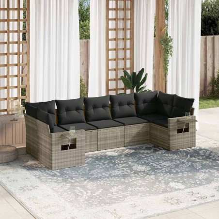 Salon de jardin avec coussins 7 pcs gris clair résine tressée 529515529515