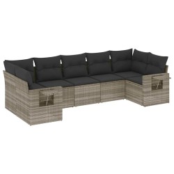 Salon de jardin avec coussins 7 pcs gris clair résine tressée 529515529515