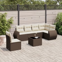 Salon de jardin avec coussins 7 pcs marron résine tressée 529516529516