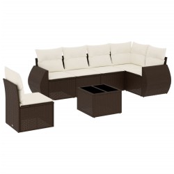 Salon de jardin avec coussins 7 pcs marron résine tressée 529516529516