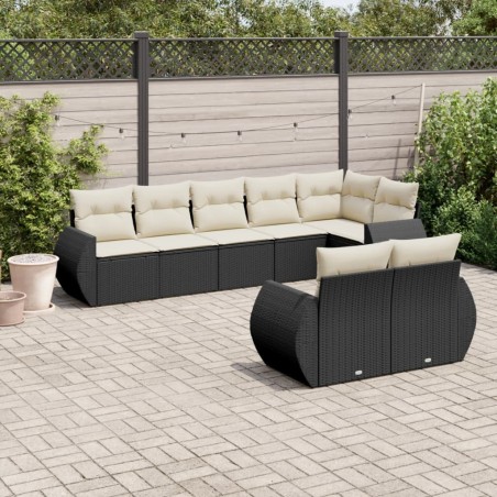 Salon de jardin 8 pcs avec coussins noir résine tressée 529517529517