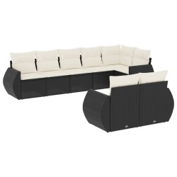 Salon de jardin 8 pcs avec coussins noir résine tressée 529517529517