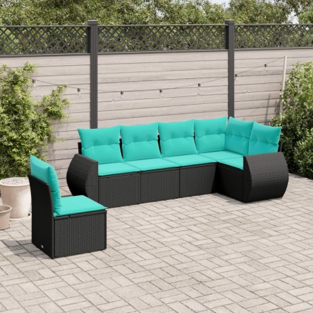 Salon de jardin 6 pcs avec coussins noir résine tressée 529518529518