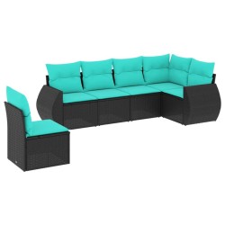 Salon de jardin 6 pcs avec coussins noir résine tressée 529518529518