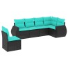Salon de jardin 6 pcs avec coussins noir résine tressée 529518529518