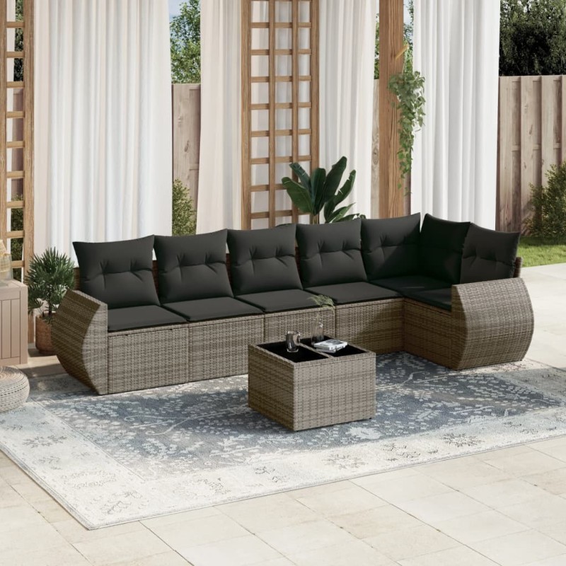 Salon de jardin avec coussins 7 pcs gris résine tressée 529519529519