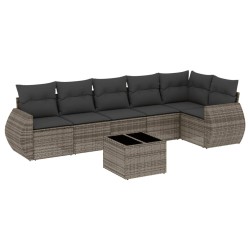 Salon de jardin avec coussins 7 pcs gris résine tressée 529519529519