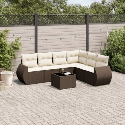 Salon de jardin avec coussins 7 pcs marron résine tressée 529521529521