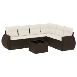 Salon de jardin avec coussins 7 pcs marron résine tressée 529521529521