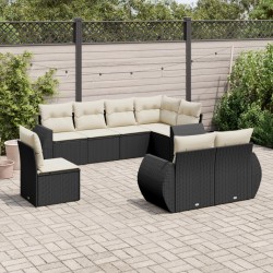 Salon de jardin 8 pcs avec coussins noir résine tressée 529523529523