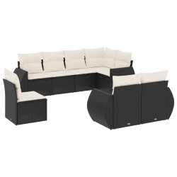 Salon de jardin 8 pcs avec coussins noir résine tressée 529523529523