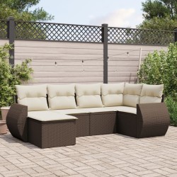 Salon de jardin avec coussins 6 pcs marron résine tressée 529524529524