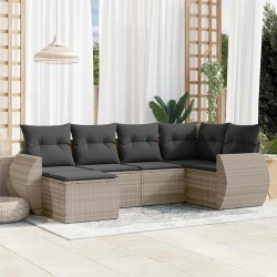 Salon de jardin 6 pcs avec coussins gris clair résine tressée 529525529525