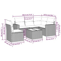 Salon de jardin 6 pcs avec coussins noir résine tressée 529531529531