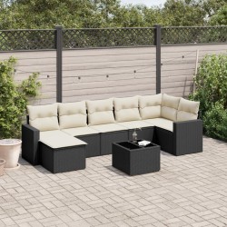 Salon de jardin 8 pcs avec coussins noir résine tressée 529534529534