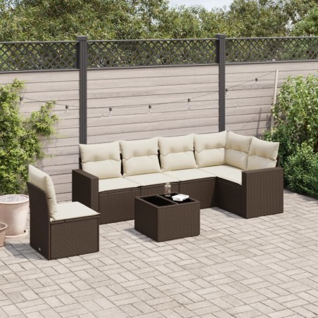 Salon de jardin avec coussins 7 pcs marron résine tressée 529536529536