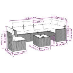 Salon de jardin avec coussins 7 pcs marron résine tressée 529536529536