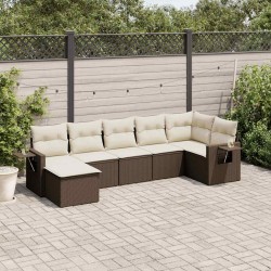 Salon de jardin avec coussins 7 pcs marron résine tressée 529537529537