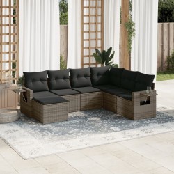 Salon de jardin avec coussins 7 pcs gris résine tressée 529538529538