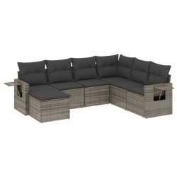 Salon de jardin avec coussins 7 pcs gris résine tressée 529538529538