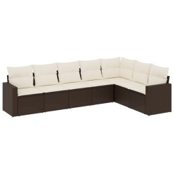 Salon de jardin avec coussins 7 pcs marron résine tressée 529541529541