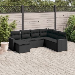 Salon de jardin 7 pcs avec coussins noir résine tressée 529542529542